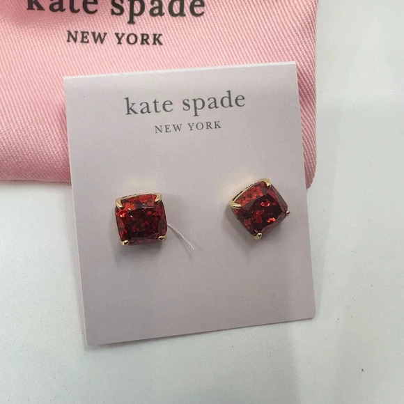 NEW Kate Spade Mini Small Square Glitter Stud Earrings Red Gold K7538 - Picture 11 of 11